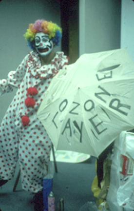 Ozone the Clown with an umbrella